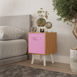 Urbn-Living Urbnliving 51Cm Height Beech Wooden Cube Storage Bookcase Light Pink Inserts Scandinavian White Legs - thumbnail 1