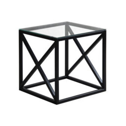 The Furniture Market Monza Glass Side Table 55Cm Square Clear Glass Top, Black Cross Frame Design, Adjustable Foot Pads Modern Living Room Lamp Table - thumbnail 5