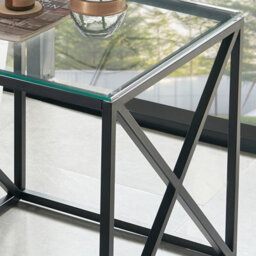 The Furniture Market Monza Glass Side Table 55Cm Square Clear Glass Top, Black Cross Frame Design, Adjustable Foot Pads Modern Living Room Lamp Table - thumbnail 4