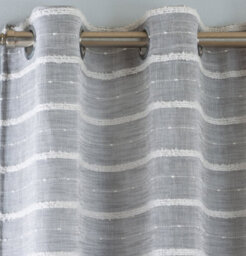Tyrone Textiles Pair Of Antigua Grey Chenille Striped Single Voile Panels With Eyelet Header 183Cms - thumbnail 2