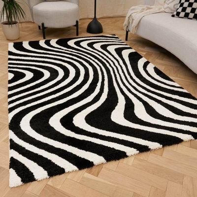 The Rugs Joli Black And White Striped Rug Soft Dense Pile Easy To Clean And Pet Friendly For Living Rooms And Bedrooms