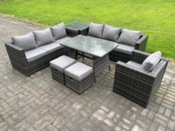 Fimous 9 Seater Rattan Outdoor Furniture Sofa Garden Dining Set With Dining Table Armchair Side Table - thumbnail 2