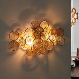 Antique Gold Wall Light & Ornate Amber Glass Detailing - Twin Bulb Led Sonce - thumbnail 5