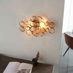 Antique Gold Wall Light & Ornate Amber Glass Detailing - Twin Bulb Led Sonce - thumbnail 3