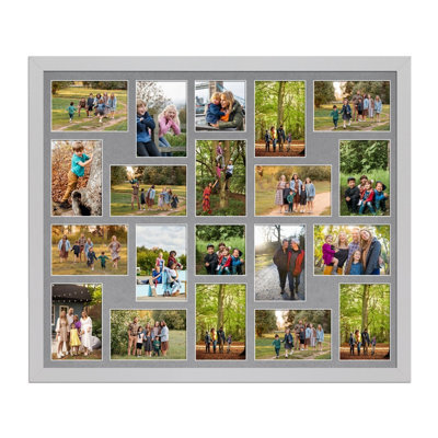 AK Frames 80X70Cm Silver Modern Multi Photo Frame With Mid Grey Mount - Holds 20 Apertures (18X) 6X4, (2X) 4X4 Photos - image 1