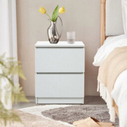 2 Drawers Bedside End Table Nightstand Cabinet Home Bedroom Storage White Modern - thumbnail 6
