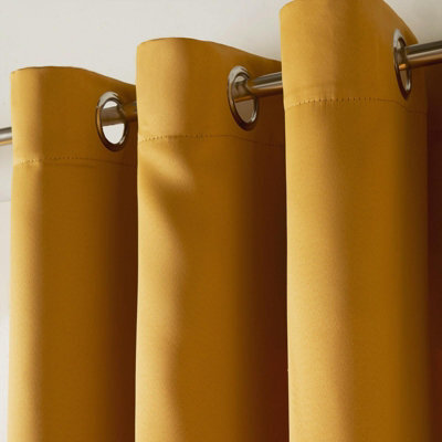 "OHS Eyelet Blackout Curtains Pair Of Thermal Ring Top, Ochre - 66 X 54""" - image 1
