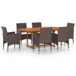 Berkfield 7 Piece Garden Dining Set With Cushions Brown - thumbnail 2