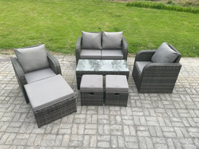 Fimous 7 Seater Rattan Lounge Sofa Set Outdoor Garden Furniture Set With Rectangular Coffee Table Love Sofa 3 Footstools - image 1