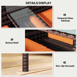 Outsunny Rattan Garden Bench W/ Glass Tea Table, Wicker Chair W/ Cushions - thumbnail 4