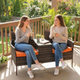Outsunny Rattan Garden Bench W/ Glass Tea Table, Wicker Chair W/ Cushions - thumbnail 8