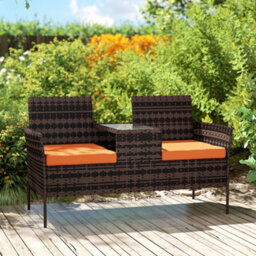 Outsunny Rattan Garden Bench W/ Glass Tea Table, Wicker Chair W/ Cushions - thumbnail 9