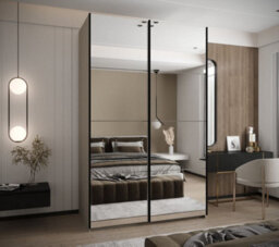 Arte Trosa Ii Cashmere Mirrored Sliding Door Wardrobe W1600mm H2450mm D640mm With Black Steel Handles - thumbnail 2