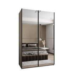 Arte Trosa Ii Cashmere Mirrored Sliding Door Wardrobe W1600mm H2450mm D640mm With Black Steel Handles - thumbnail 1