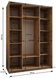 Arte Trosa Ii Cashmere Mirrored Sliding Door Wardrobe W1600mm H2450mm D640mm With Black Steel Handles - thumbnail 3