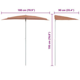 Vidaxl Garden Half Parasol With Pole 180X90 Cm Terracotta - thumbnail 3