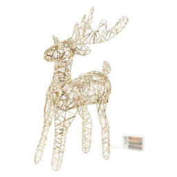 Urbn-Living Urbnliving 50Cm Led Light Up Reindeer Gold Pearl Plastic Rattan Wire Frame Christmas Home Decorations - thumbnail 1