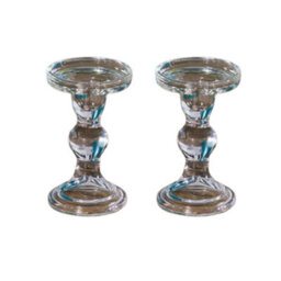 Glass Candle Holders - Clear (Large) - Set Of 2 - thumbnail 1
