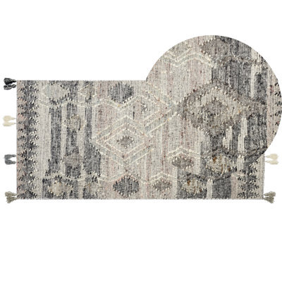 Beliani Rug Aratashen Grey 80 X 150 Cm Wool Kilim - image 1