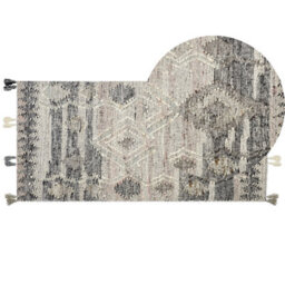 Beliani Rug Aratashen Grey 80 X 150 Cm Wool Kilim - thumbnail 1