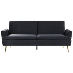 Beliani Sofa Bed 3 Seater Vettre Velvet Black - thumbnail 1
