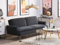 Beliani Sofa Bed 3 Seater Vettre Velvet Black - thumbnail 2