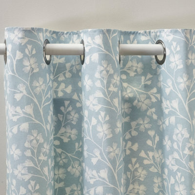 Catherine Lansfield Brooke Floral 90X90 Inch Lined Eyelet Curtains Two Panels Duck Egg Blue - image 1