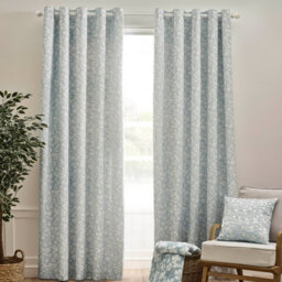 Catherine Lansfield Brooke Floral 90X90 Inch Lined Eyelet Curtains Two Panels Duck Egg Blue - thumbnail 2