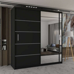 Sliding Wardrobes 4 u LTD Sliding Wardrobes 4U Heaton Mirror Sliding Door Wardrobe In 3 Colors And 4 Sizes (Black W180Cm H217Cm) - thumbnail 1