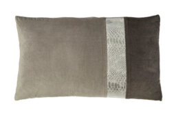 Orsina Plush Grey Rectangular Cushion,soft Velvet Pillow With Faux Snake Strip,headrest Pad In Dual Shades Of Grey