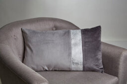 Orsina Plush Grey Rectangular Cushion,soft Velvet Pillow With Faux Snake Strip,headrest Pad In Dual Shades Of Grey - thumbnail 3