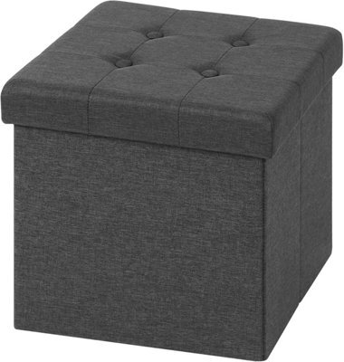 Home Luxe Interiors Luxurious Foldable Square Dark Grey Linen Storage Box Seat Ottoman - image 1