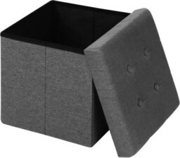 Home Luxe Interiors Luxurious Foldable Square Dark Grey Linen Storage Box Seat Ottoman - thumbnail 2