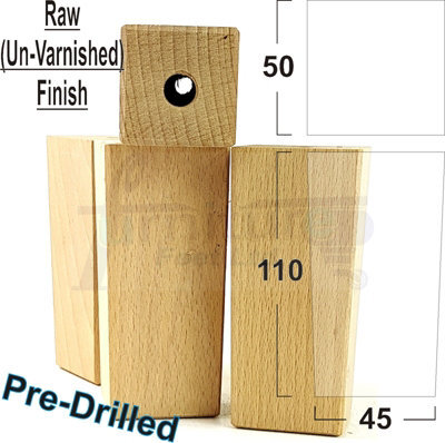 L&F 4X Replacement Furniture Legs Solid Wood 110mm High Sofas Chairs Settee Cabinets Legs Self Fixing Raw - image 1