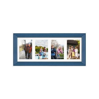AK Frames 50X20Cm Navy Blue Classic Multi Photo Frame With White Mount - Holds 4 Apertures (4X) 6X4 Photos - image 1