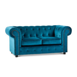 Furnishings For Less UK Ashbourne Chesterfield Large Indigo Blue Velvet Fabric 2 Seater Sofa Studded Design - thumbnail 2