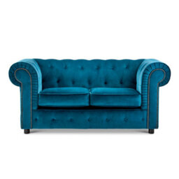 Furnishings For Less UK Ashbourne Chesterfield Large Indigo Blue Velvet Fabric 2 Seater Sofa Studded Design - thumbnail 1