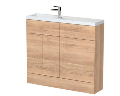 Hudson Reed Fusion Floor Standing Combination Vanity Basin & Wc Compact Bathroom Sorage Unit, Bleached Oak, 1000mm - image 1