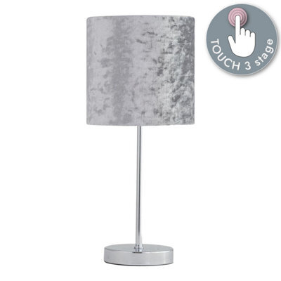 First Choice Lighting Chrome Touch Operated Table Lamp With Grey Crushed Velvet Shade - image 1