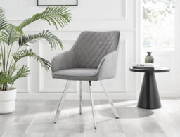 Furniturebox Uk Palma Beige Stone Effect Round Dining Table & 6 Light Grey Falun Silver Leg Chairs - thumbnail 9