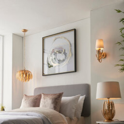 Anson Lighting Damita Gold Leaf Ivory Cotton Shade Decorative Floral 1 Light Wall Light - thumbnail 3