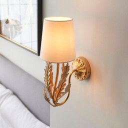 Anson Lighting Damita Gold Leaf Ivory Cotton Shade Decorative Floral 1 Light Wall Light - thumbnail 6