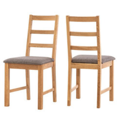Hallowood Furniture Pair Of Oak Small Ladder Back Chairs With Grey Fabric Seat - thumbnail 8