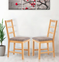 Hallowood Furniture Pair Of Oak Small Ladder Back Chairs With Grey Fabric Seat - thumbnail 1