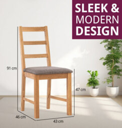 Hallowood Furniture Pair Of Oak Small Ladder Back Chairs With Grey Fabric Seat - thumbnail 3