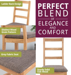 Hallowood Furniture Pair Of Oak Small Ladder Back Chairs With Grey Fabric Seat - thumbnail 5