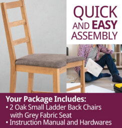 Hallowood Furniture Pair Of Oak Small Ladder Back Chairs With Grey Fabric Seat - thumbnail 7