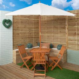 Samuel Alexander Outdoor 4 Person Folding Square Wooden Garden Dining Table Chairs Cream Parasol And Base Set - thumbnail 9