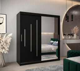 Arte Stylish Black York Ii Sliding Door Wardrobe W1800mm H2000mm D620mm - Mirrored Storage With Silver Handles - thumbnail 2