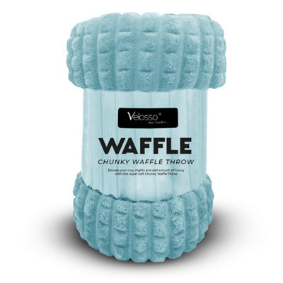 Velosso Elegant Waffle Style Ribbed Thermal Plush Throw - Cosy Winter Embossed Fur Blanket For Sofa, Bed - 127Cm X 152Cm - Duck Egg
